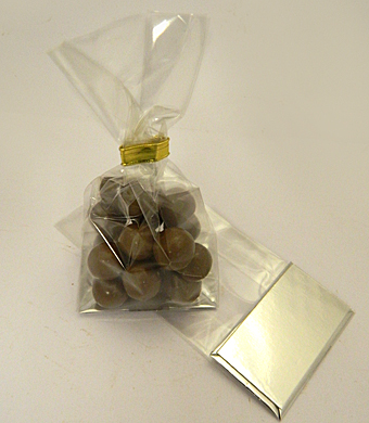 Small Clear Block Bottomed Chocolate Bag with Silver Card Base